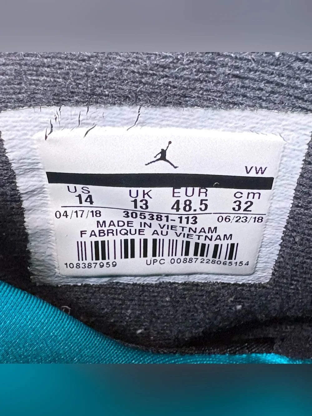 Air Jordan 8 Retro South Beach 305381-113 Size 14